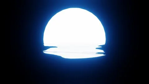 Blue Moon reflection in water or the ocean on black background. Stock Illustration