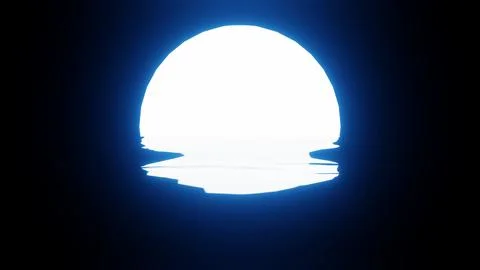 Blue Moon reflection in water or the ocean on black background. Stock Illustration