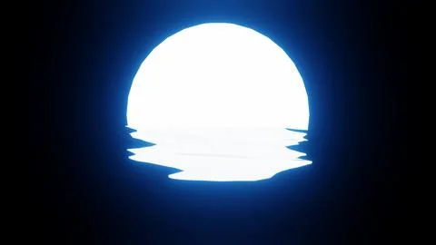 Blue Moon reflection in water or the ocean on black background. Illustrazione stock