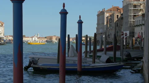 Blue mooring posts in Venice Stock Footage 57256788