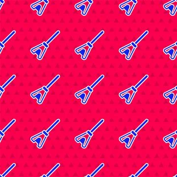 Blue Mop icon isolated seamless pattern on red background. Cleaning service Illustrazione stock
