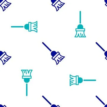 Blue Mop icon isolated seamless pattern on white background. Cleaning service Stock Illustration