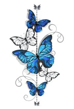 Blue morpho and white butterfly Stock Illustration