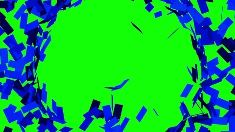 Blue mosaic background breaks up into small pieces and reveals green screen, 3D Stock Footage 85070949