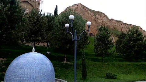 Blue mosaic dome and lantern at Saint Daniel complex, Samarkand Stock Footage 336506547
