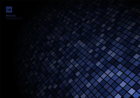 Blue mosaic pixel pattern on fade out on black background texture Stock Illustration