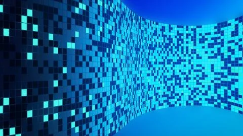 Blue mosaic tiles pattern. Virtual cyberspace reality wall on blue background Stock Illustration