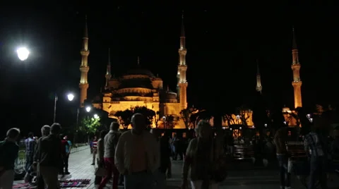 Blue Mosque  and crowd at night Stock Footage 27845314