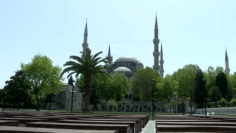 Blue mosque and empty benches Video stock 147022148
