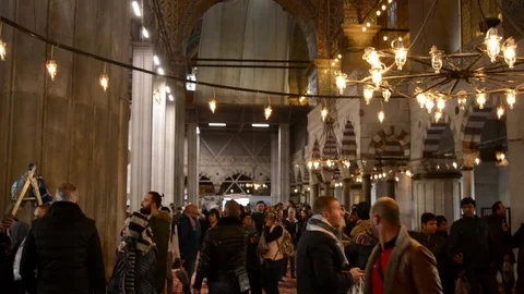 Blue Mosque Interior Full of Tourists Stock Footage 106746683