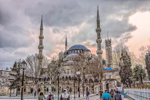 The Blue Mosque in Istanbul while it is lightly snowing. 写真素材