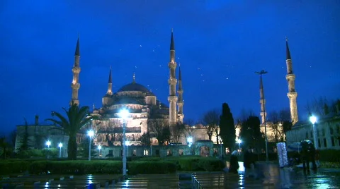 Blue mosque at night Stock Footage 592998