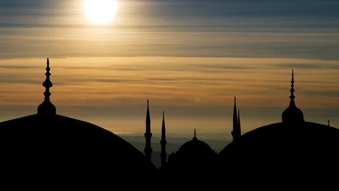 Blue Mosque or Sultan Ahmed Mosque at Sunset, Istanbul, Turkey Stock Footage 112185064