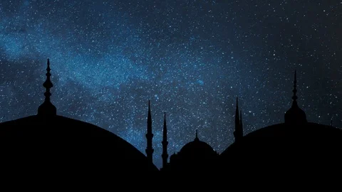 Blue Mosque or Sultan Ahmed Mosque, Night with Stars and Milky Way,  Istanbul Stock Footage 112185430