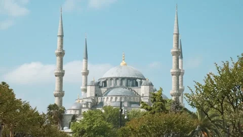 Blue Mosque or Sultan Ahmed among green gardens in Istanbul, Turkey. Popular Video stock 256104736