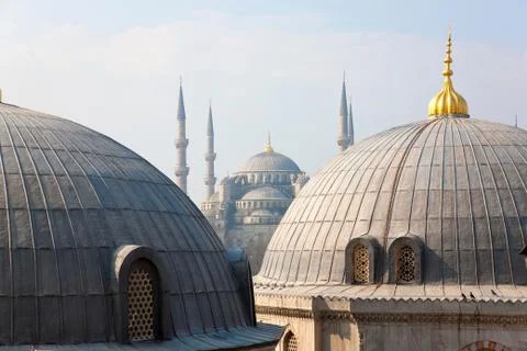 Blue Mosque seen from Aya Sofya, Istanbul, Turkey Stock Photos