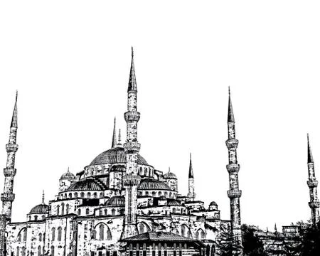 Blue mosque sketch vector isolated on white background Stock Illustration