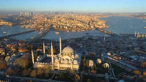 The Blue Mosque Sultanahmet in Istanbul, Turkie. Aerial drone view Shot. Blue Stock Footage