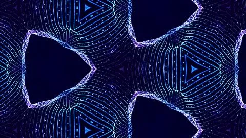 Blue motion design background with symmetrical floral pattern. Abstract sci-fi Stock Illustration