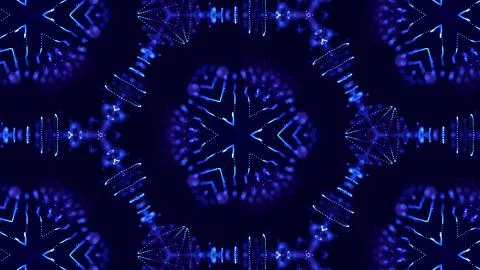 Blue motion design background with symmetrical floral pattern. Abstract sci-fi Illustrazione stock