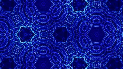 Blue motion design background with symmetrical floral pattern. Abstract sci-fi Illustrazione stock