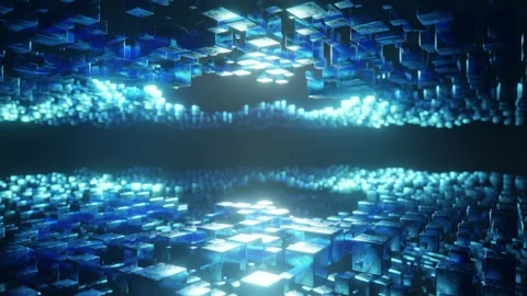 Blue motion graphics hi tech form, A cubic array of square blocks of inform.. Stock Footage 251633870