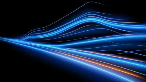 Blue Motion Light Trails, Long Time Exposure Motion Blur Effect, Vector Ill.. Stock Illustration