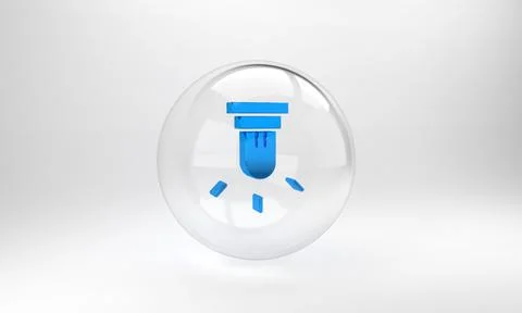 Blue Motion sensor icon isolated on grey background. Glass circle button. 3D  Stock Illustration