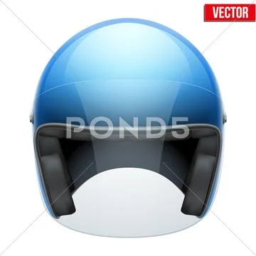 Blue motorbike classic helmet with clear glass visor. Vector. Stock Illustration