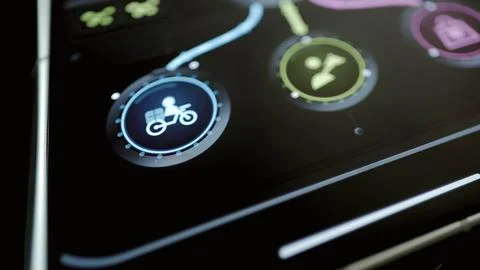 Blue motorcycle courier button on touchscreen Stock Illustration