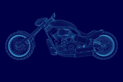 Blue motorcycle is shown in a stylized, pixelated form. Concept of futuristic 스톡 일러스트