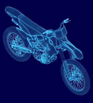 Blue motorcycle is shown in a stylized, pixelated way. Concept of motion and Stock Illustration