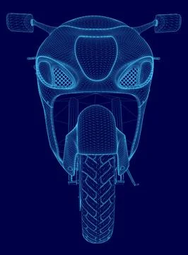 Blue motorcycle wireframe. The image is a stylized of a motorcycle, with a blue Stock Illustration