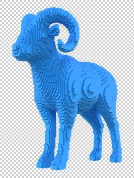 Blue mouflon from plastic blocks on a transparent background. Stock Illustration