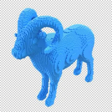 Blue mouflon from plastic blocks on a transparent background. Stock Illustration