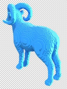 Blue mouflon from plastic blocks on a transparent background. Stock Illustration