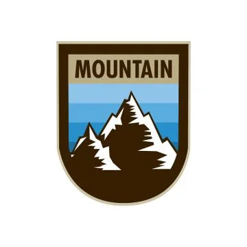 Blue Mountain Adventure Concave Shield Badge Design Stock Illustration