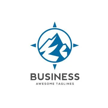 Blue Mountain with compass direction symbol icon Stock Illustration