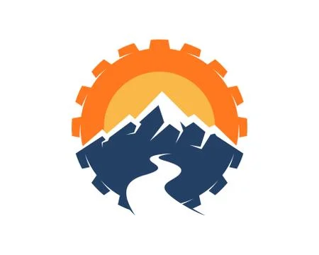 Blue mountain inside the gear Stock Illustration
