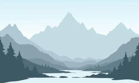 Blue mountain landscape Stock Illustration