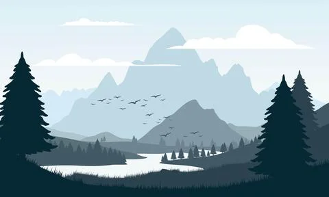 Blue mountain landscape Stock Illustration