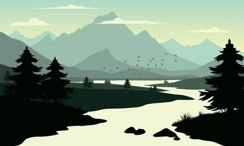 Blue mountain landscape Stock Illustration