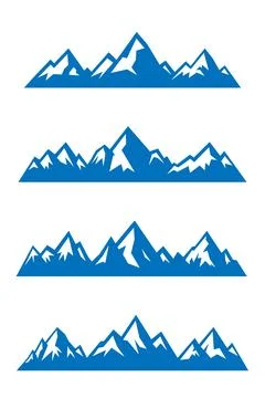 Blue mountain ranges with sharp snowy peaks. Outdoor silhouette border design Stock Illustration