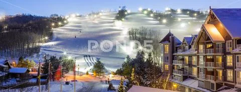 Blue Mountain Village in winter Stock Photos