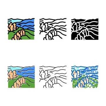 Blue mountains color multipack icon vector Stock Illustration