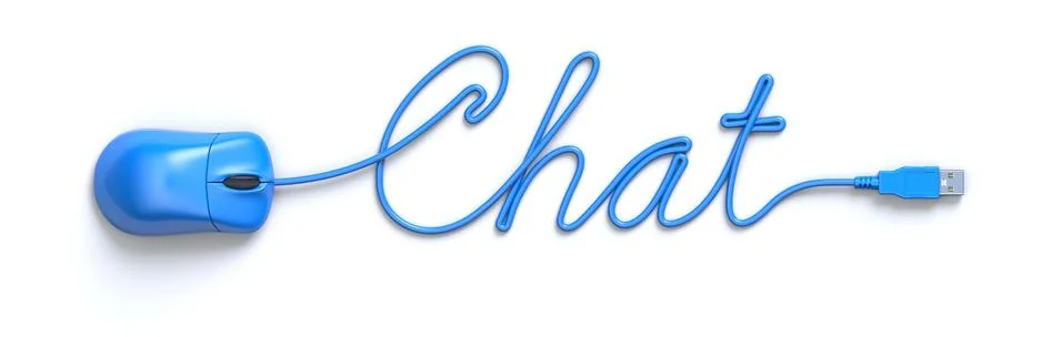 Blue mouse and cable in the shape of Chat word Stock Illustration