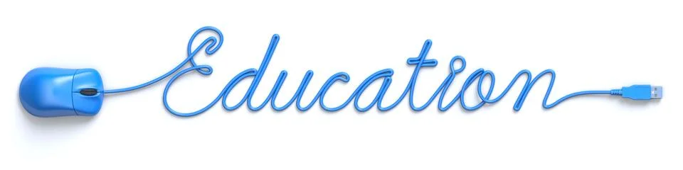 Blue mouse and cable in the shape of Education word Stock Illustration