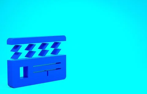 Blue Movie clapper icon isolated on blue background. Film clapper board. Clap Illustrazione stock