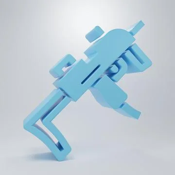 Blue MP9 submachine gun icon isolated on grey background. Automatic weapon... Stock Illustration