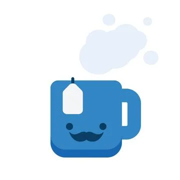 Blue Mug with Tea Filter Bag - Icon, Object Silhouette, Flat Vector Design .. Stock Illustration